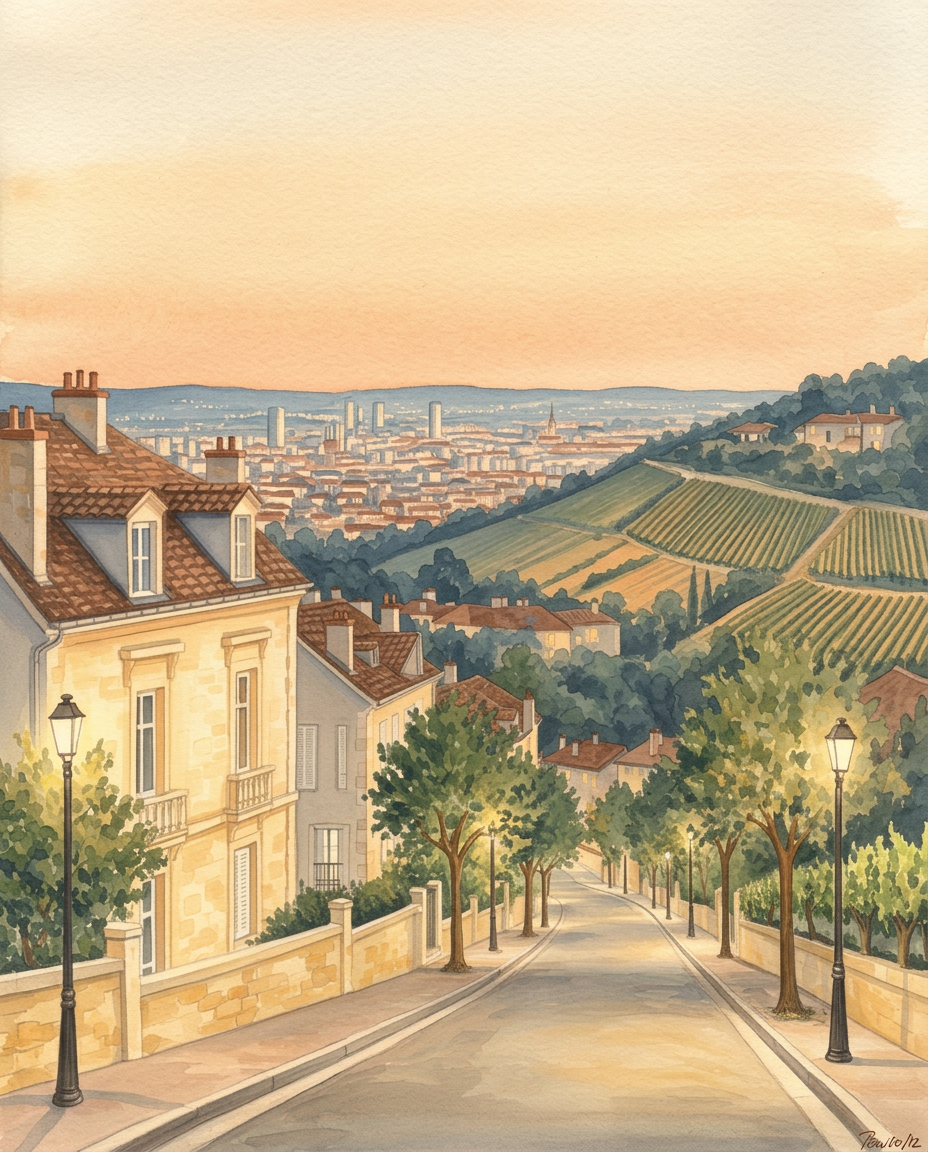 Illustration gouache du profil Lyon-Village