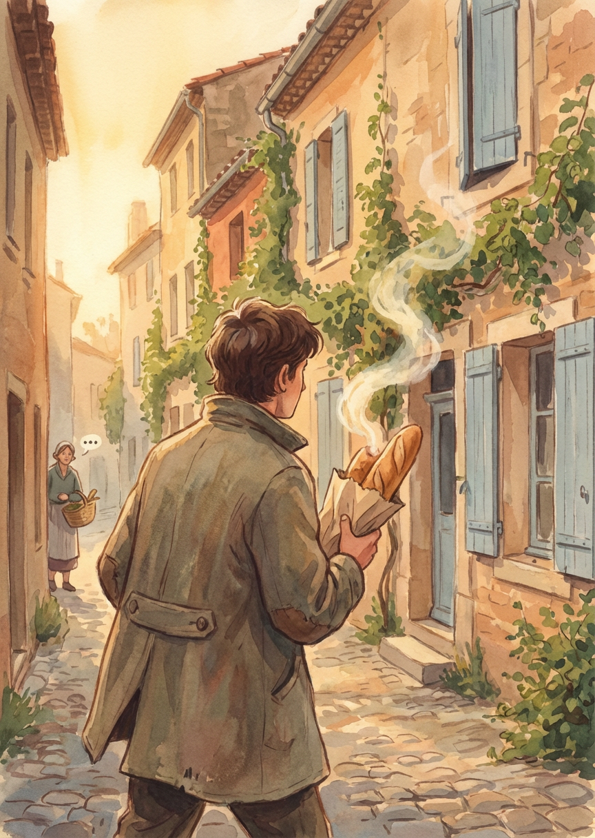 Carte du quiz tarot « Le pain chaud à la main » — Sortir de la boulangerie avec la baguette qui brûle les…